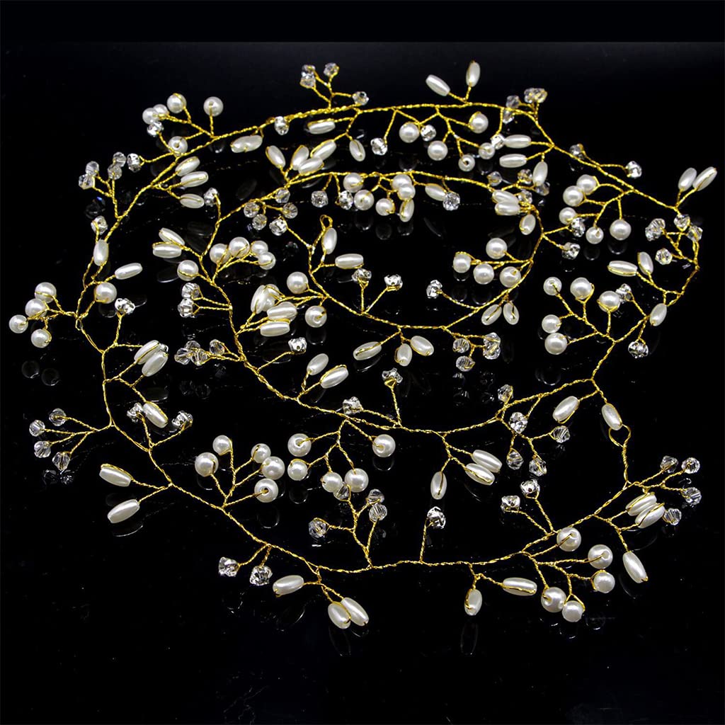 SANNIDHI Bride Hair Pins Floral Hair Vine 5Pcs Set, Pearl Crystal Bridal Hair Accessories For Women Bridesmaids Wedding Anniversary Hair Piece (Gold) SANNIDHI Bride Hair Pins Floral Hair Vine 5Pcs Set, Pearl Crystal Bridal Hair Accessories For Women Bridesmaids Wedding Anniversary Hair Piece (Gold)